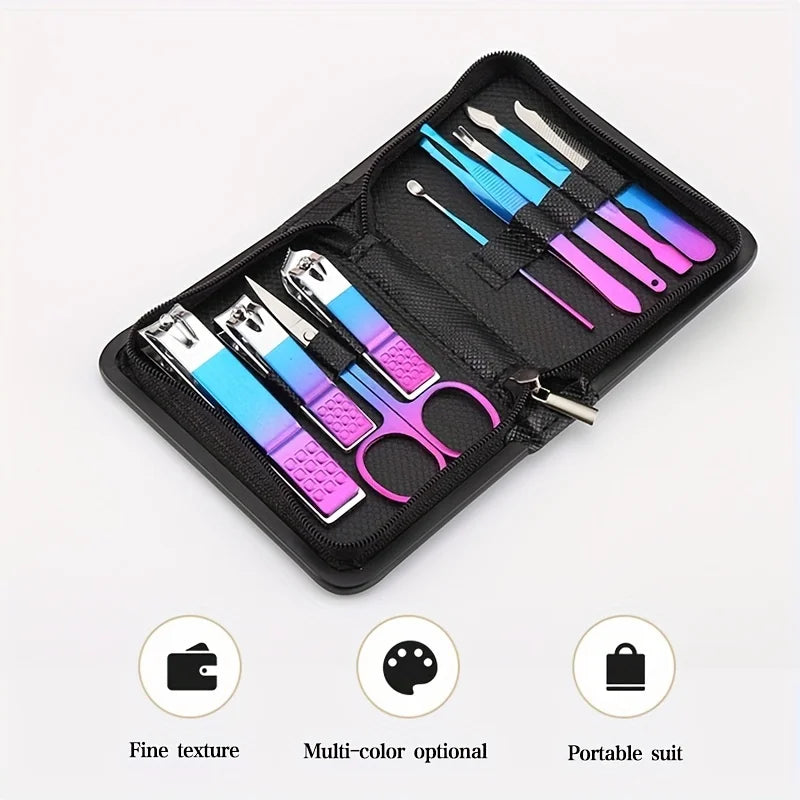Blushimmer professional stainless steel manicure and pedicure kit with nail clippers, scissors, and travel case in image.