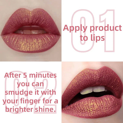 Blushimmer 14-color glitter metallic lip gloss set with shiny, waterproof liquid lipstick, lip oil, and lip tint for a vibrant look.