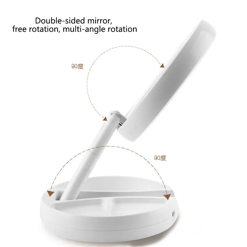 Blushimmer 10x magnifying LED vanity mirror with flexible foldable design and built-in lighting for makeup and dressing.
