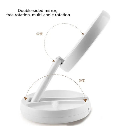 Blushimmer 10x magnifying LED vanity mirror with flexible foldable design and built-in lighting for makeup and dressing.