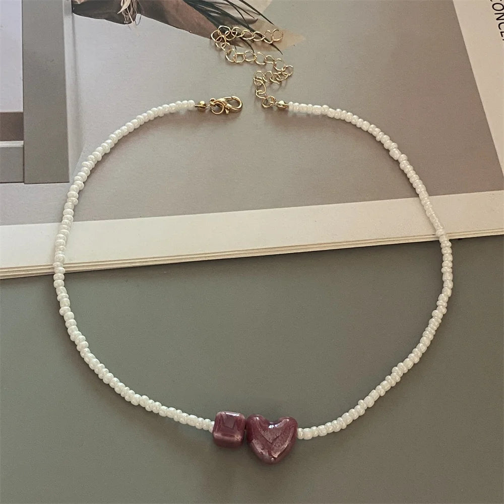 Cute Romantic Geometric Choker Necklace for Women Girl New Trendy Gift Necklace Seed Beads Fashion Jewelry