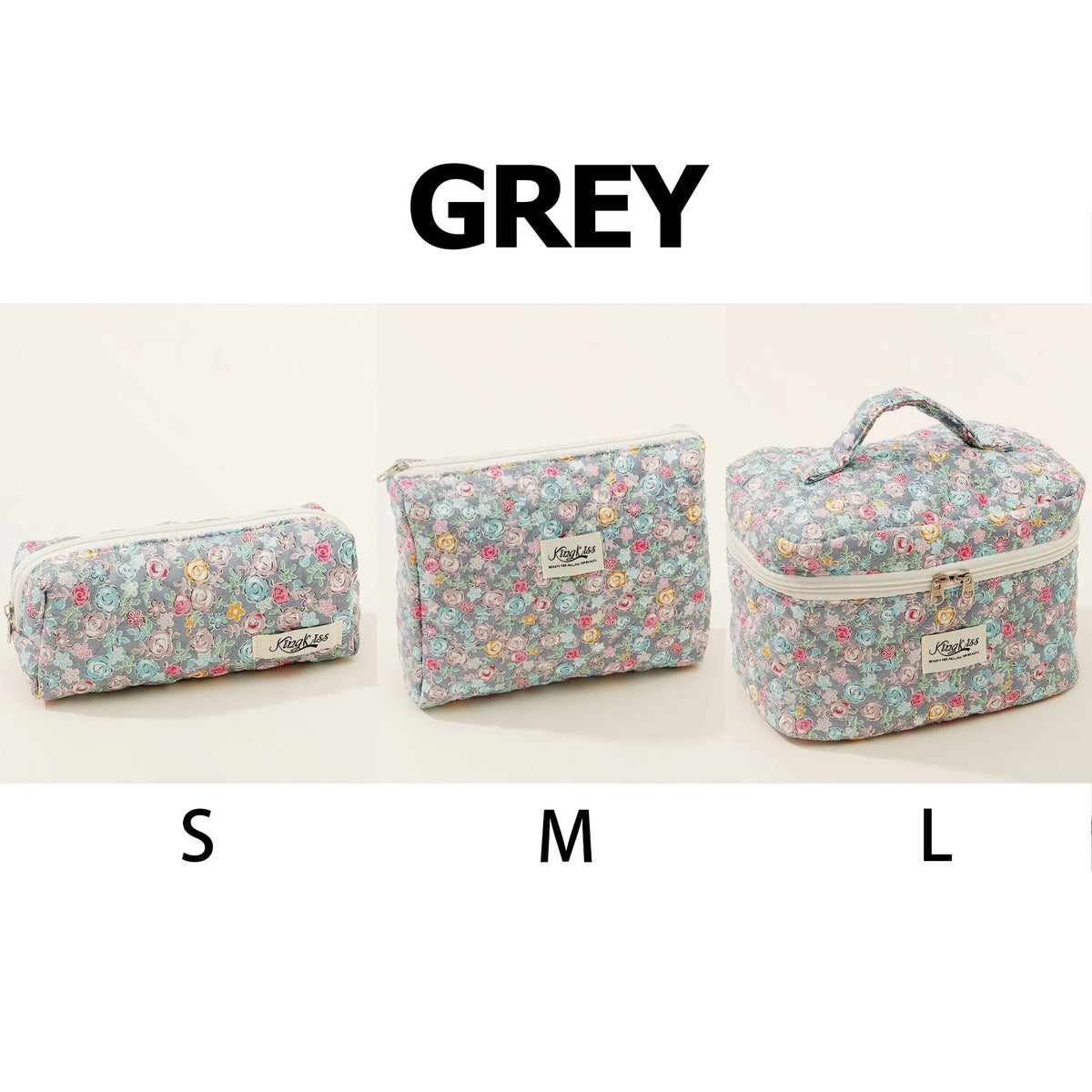 Cute quilted cotton makeup bag by Blushimmer with zipper closure, portable cloth cosmetic organizer for women and girls.