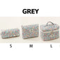 Cute quilted cotton makeup bag by Blushimmer with zipper closure, portable cloth cosmetic organizer for women and girls.
