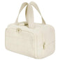 Large waterproof Blushimmer cosmetic bag with multiple compartments, designed for travel, toiletries, and makeup organization.