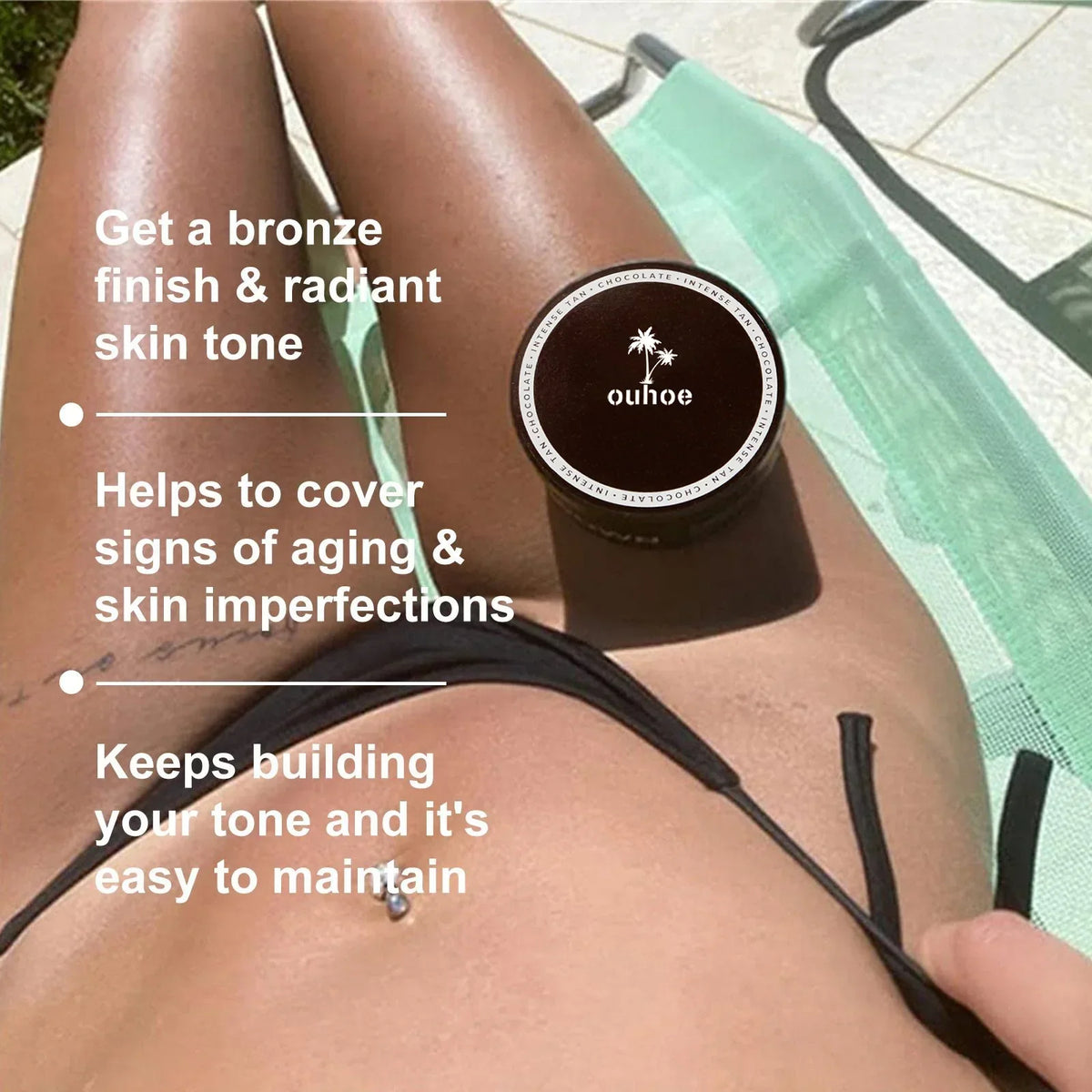 Blushimmer soft brown self-tanning cream with bronzer, sunless body lotion for an even, long-lasting summer tan on beach days