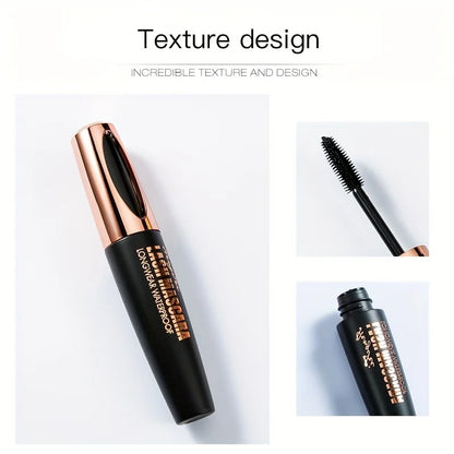 Blushimmer 4D Lash Mascara in black, waterproof and smudge-proof, enhances natural, full lashes with no clumping or flaking.