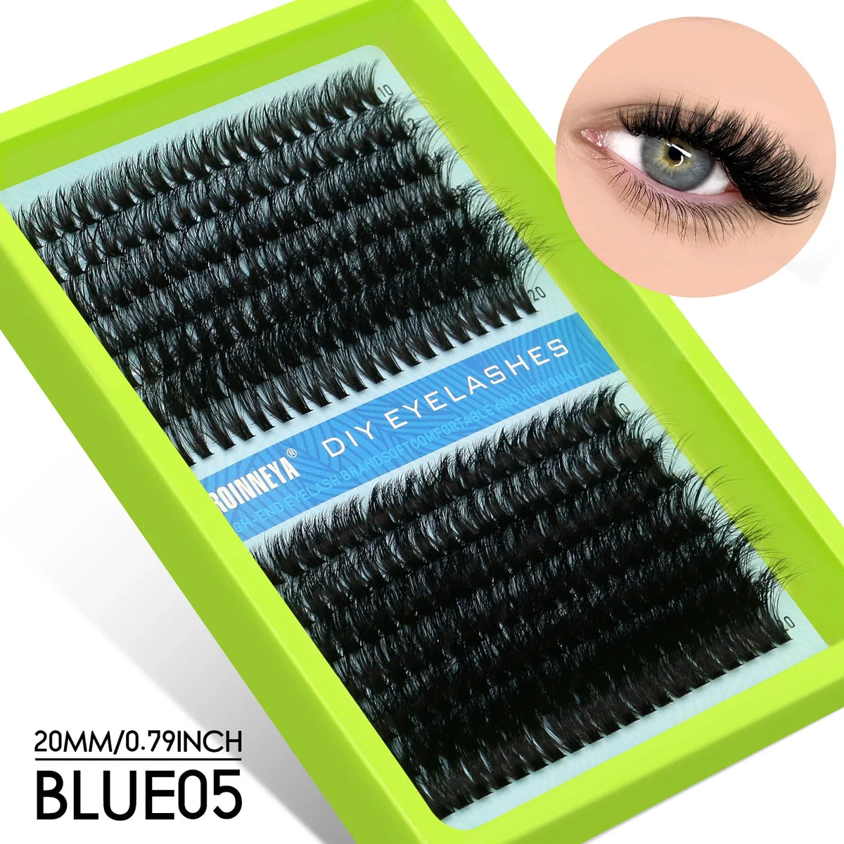 Blushimmer GROINNEYA fluffy thick DIY eyelash clusters with D/DD curl, wispy style, for false eyelash extensions, shown in image.