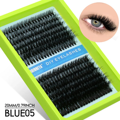 Blushimmer GROINNEYA fluffy thick DIY eyelash clusters with D/DD curl, wispy style, for false eyelash extensions, shown in image.