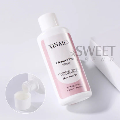 Blushimmer nail degreaser liquid bottle with clear surface and sticky layer gel polish remover for nail extensions and cleaning.