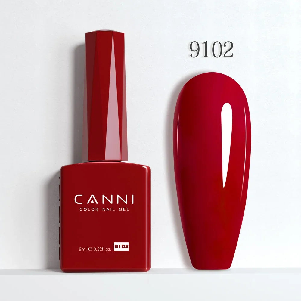 Blushimmer CANNI Hema Free Nail Gel Polish Fall Color Collection, featuring semi-permanent red and nude gel polish with long-lasting top coat.