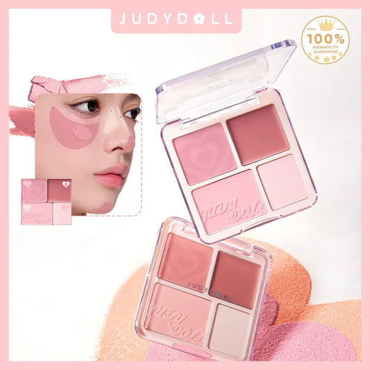 Judydoll Blushimmer 2-in-1 blush and highlighter palette with cream blush and radiant matte highlighter, compact makeup set.