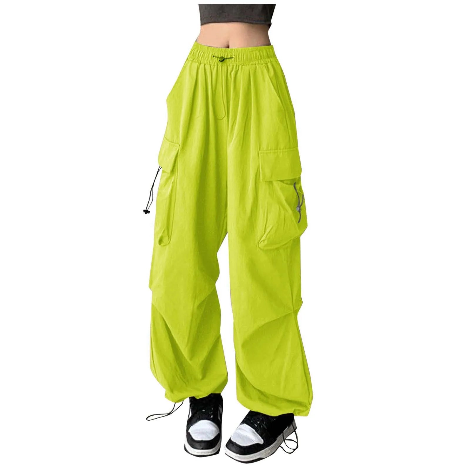 Oversize Pants Large Pockets Women Camo Cargo Pants High Waist Adjustable Straight Relaxed Fit Baggy Parachute Hiking Trousers