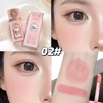 Gege bear Strawberry Cupid Pink Pop Set Velvet Matte Lip Cream Pressed Powder Liquid Blush Set Long Lasting Lightweight Makeu
