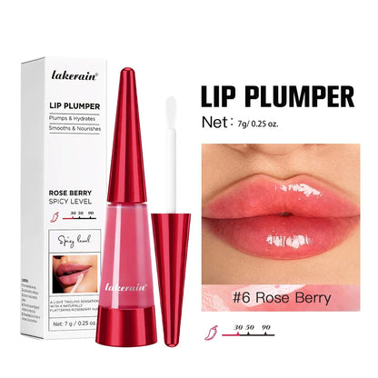 Blushimmer Lip Plumper Reedle Shot serum in transparent gloss, showing a sleek tube with applicator for moisturized, plump lips.