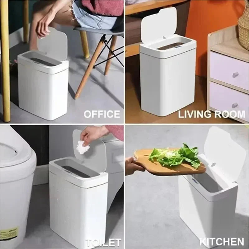 15L Smart Bathroom Trash Can with Lid Touchless Narrow Smart Sensor Garbage Bin for Home Kitchen Automatic Electronic Trash Bin