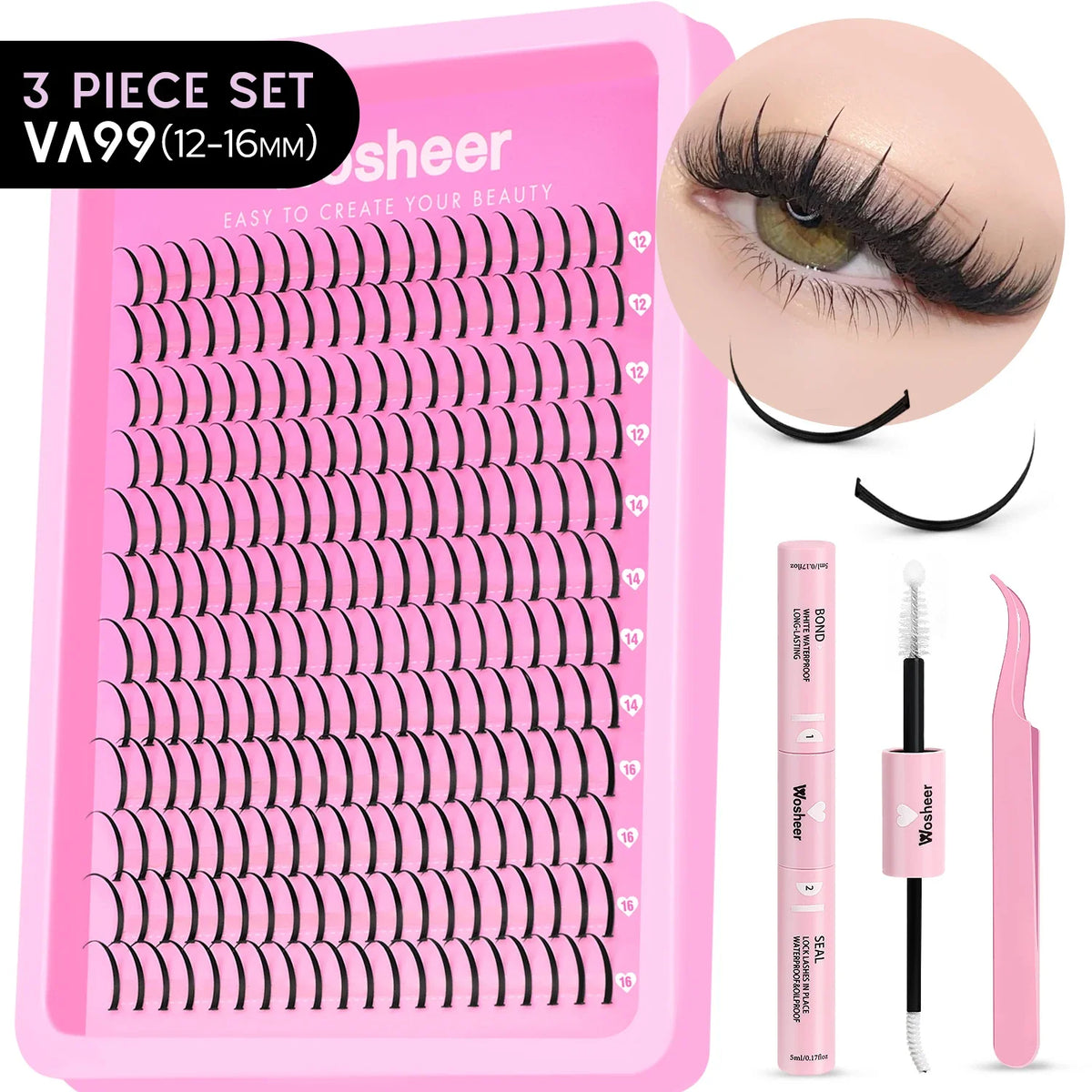 Blushimmer WOSHEER Lash Clusters Kit with spiky eyelash extension clusters and volume individual lashes for DIY lash styling.