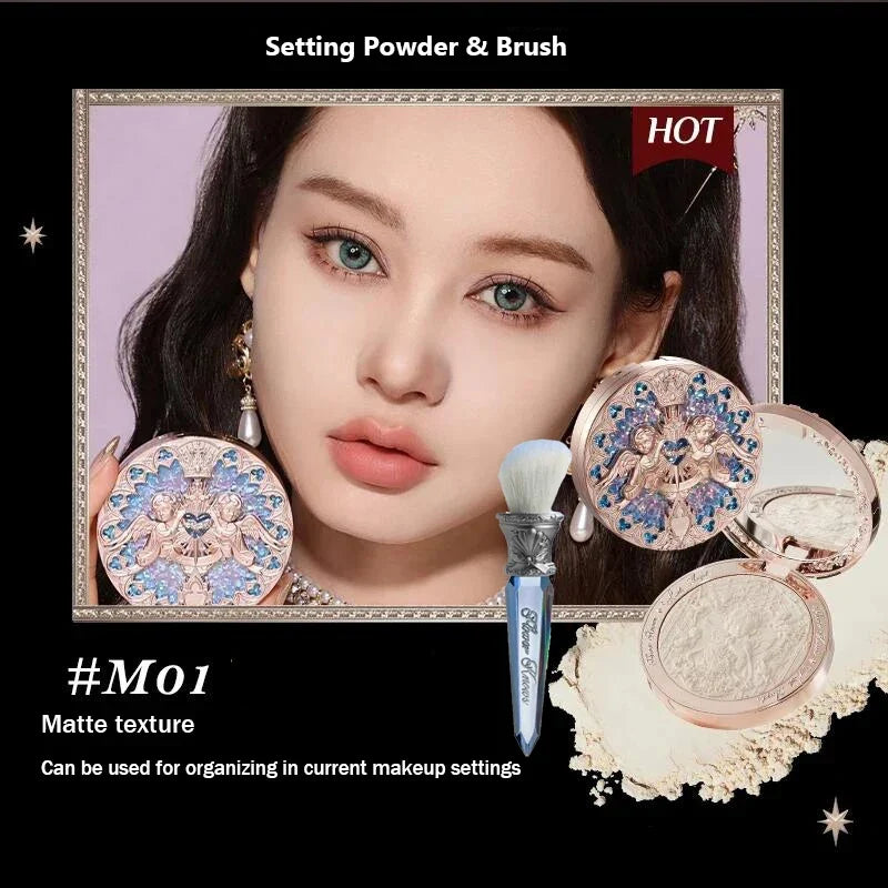 Blushimmer The Flower Knows Little Angel Collection face powder palette with highlighters and contour shades, 8g, in a compact makeup container.