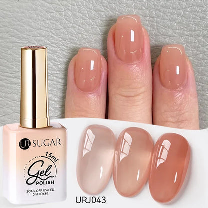 Blushimmer UR Sugar 15ml translucent white gel polish for semi-permanent UV nail art, soak-off gel varnish for elegant nails.