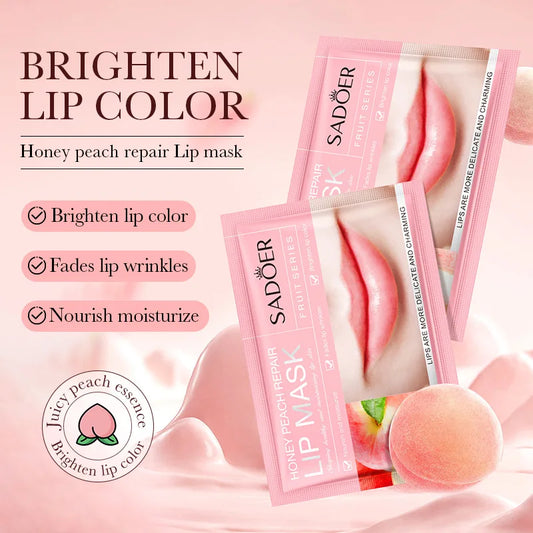 Set of 10 SADOER Fruits Moisturizing Lip Masks by Blushimmer, nourishing collagen gel lip patches for hydrating and skin care.