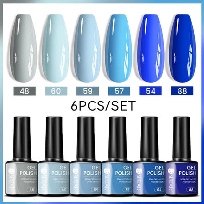 Blushimmer UR SUGAR 7ml gel nail polish set in nude pink, red, and glitter shades for all-season manicures and soak-off UV gel nails.