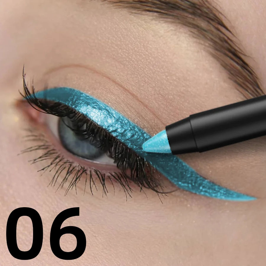 Colorful metallic eyeliner pen with high pigmentation, waterproof shimmer finish, ideal for smoky, punk, and gothic makeup looks.