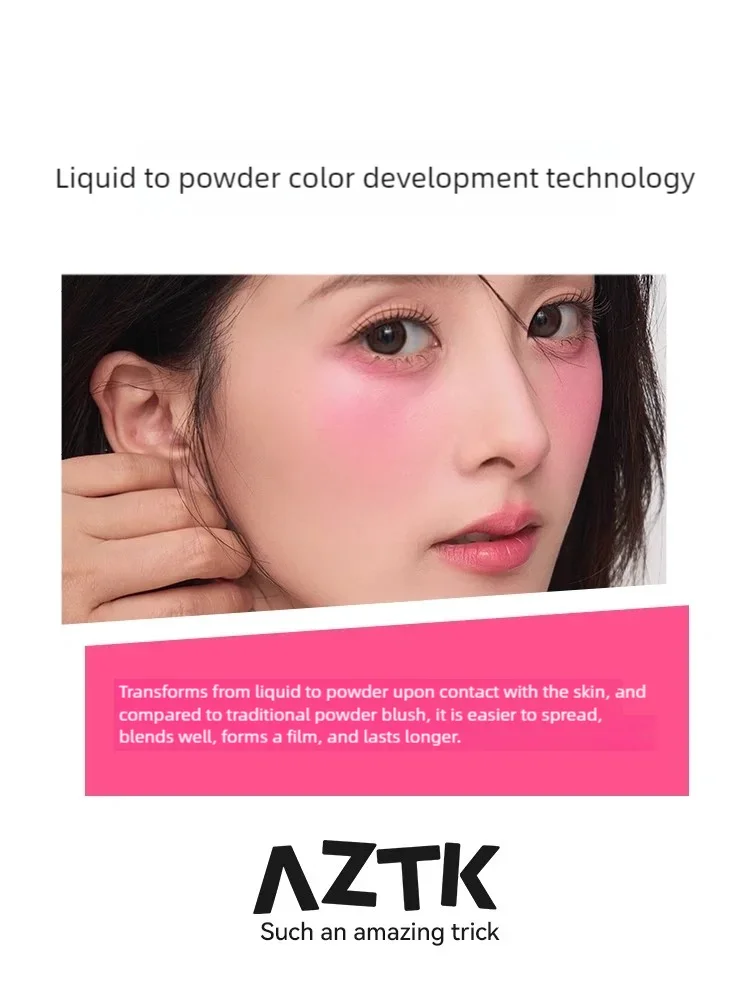 Blushimmer AZTK liquid blush in bright blue and purple shades, contorting and lifting cheeks with matte, complexion-brightening finish.