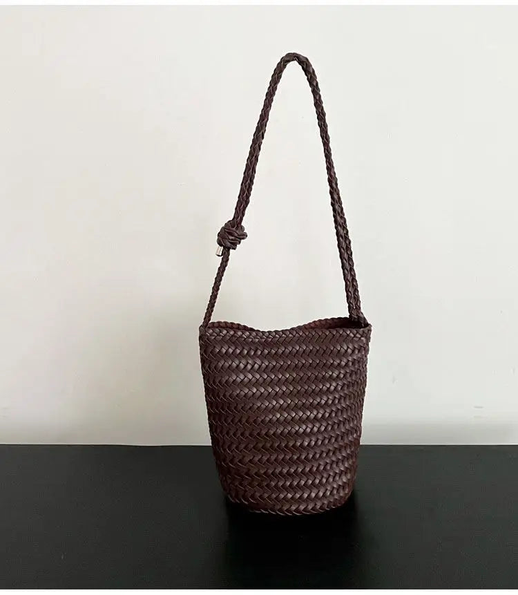 Herringbone hand-woven bucket bag for women, large capacity, high-end versatile handbag, shoulder bag, underarm crossbody bag.