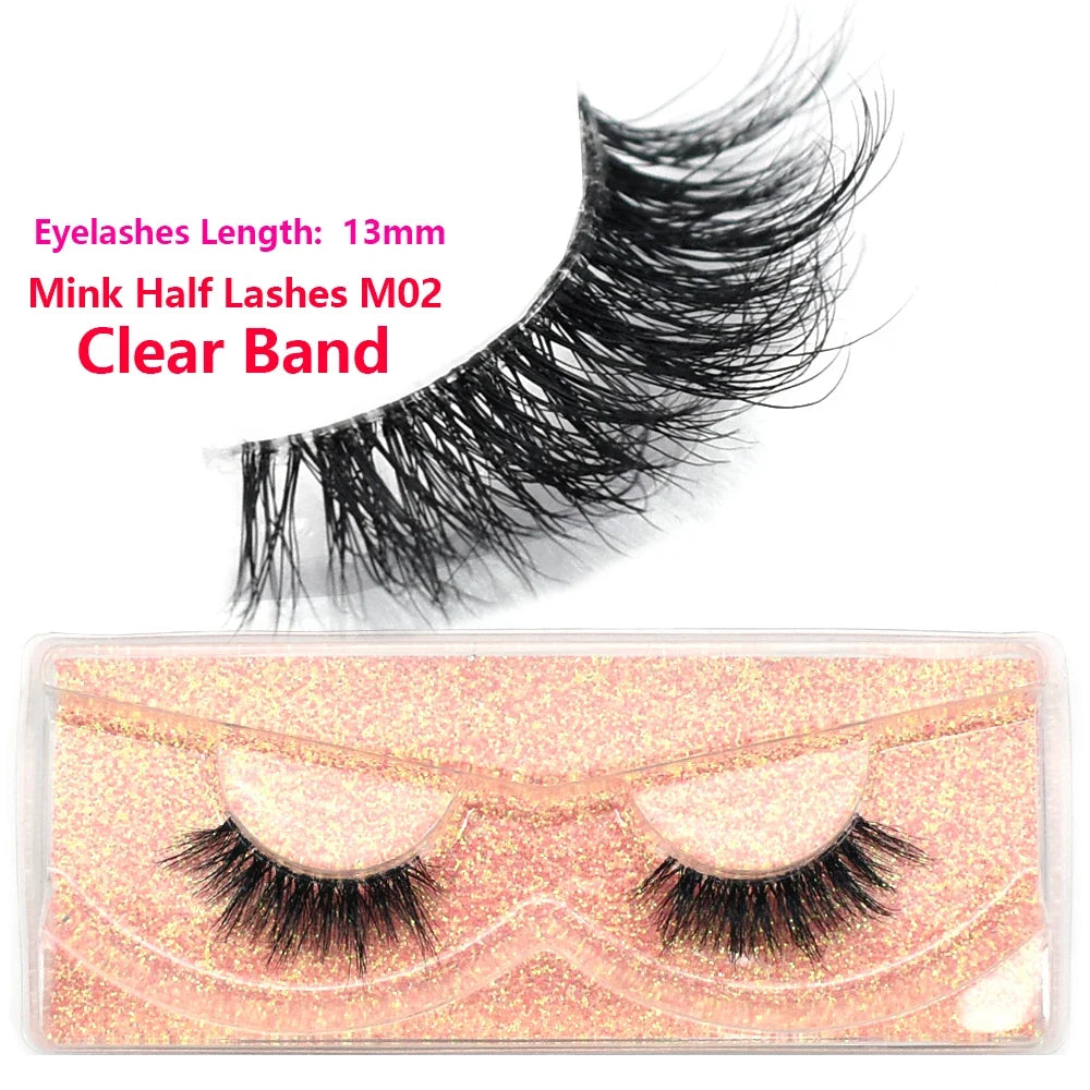 Blushimmer 3D Mink Fluffy Half False Eyelashes with clear band, natural, lightweight, short, reusable eye strip lash extension.