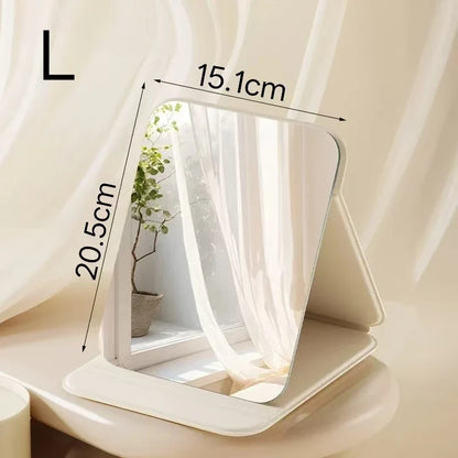 Blushimmer portable folding makeup mirror with storage, desktop size, compact design, ideal for dorms, homes, and on-the-go use