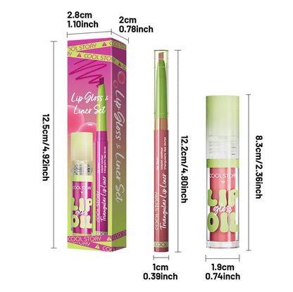 Blushimmer 3-piece lip liner and gloss set with dual-ended lipstick and smooth, buildable lip gloss for women.