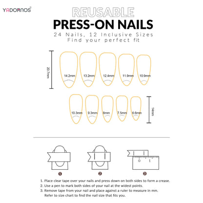 Set of 24 glossy red cat's eye press on nails by Blushimmer featuring nude almond-shaped false nails with charms
