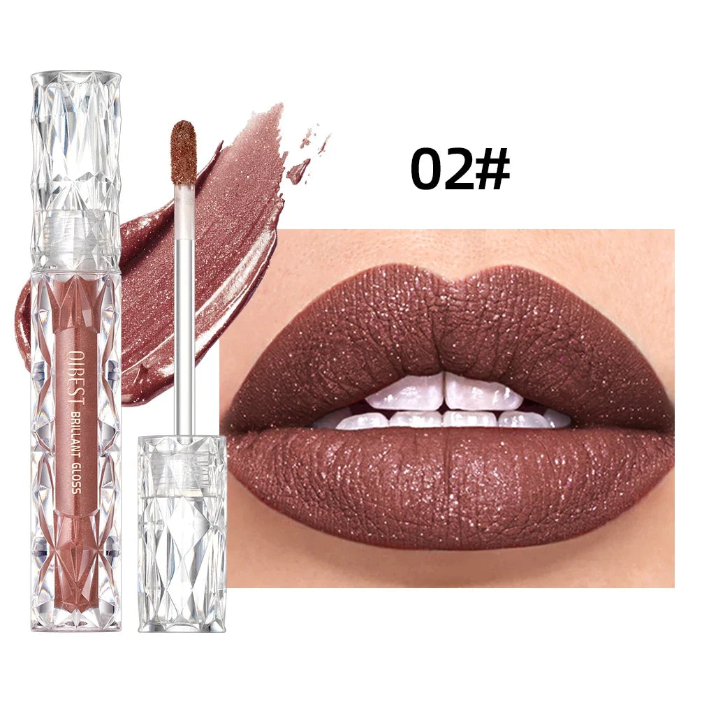 Blushimmer QIBEST shimmer lip gloss with diamond glitter finish, waterproof long-lasting matte red-purple liquid lipstick for women makeup