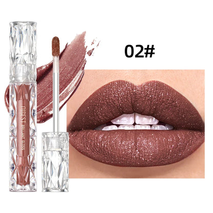 Blushimmer QIBEST shimmer lip gloss with diamond glitter finish, waterproof long-lasting matte red-purple liquid lipstick for women makeup