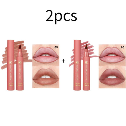 Blushimmer lip tint pen with 6 matte water lipstick colors, featuring a non-stick cup, long-lasting formula, and smooth lip stain.
