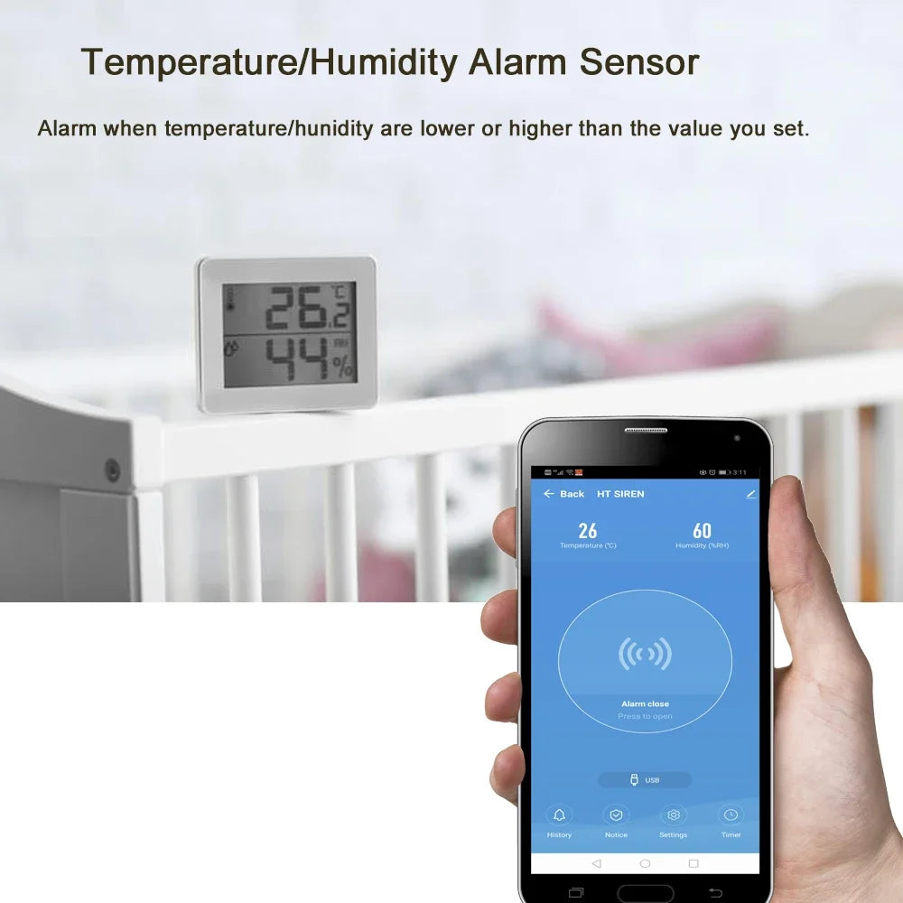 Smart Tuya Wifi Siren Alarm With Temperature Humidity Sensor Trigger alarm Make Sound And Light