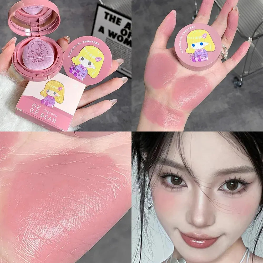 Blushimmer Cushion Blush in Blush Blendable Shade with Powder Puff, long-lasting makeup blusher with whitening effect and smooth finish.