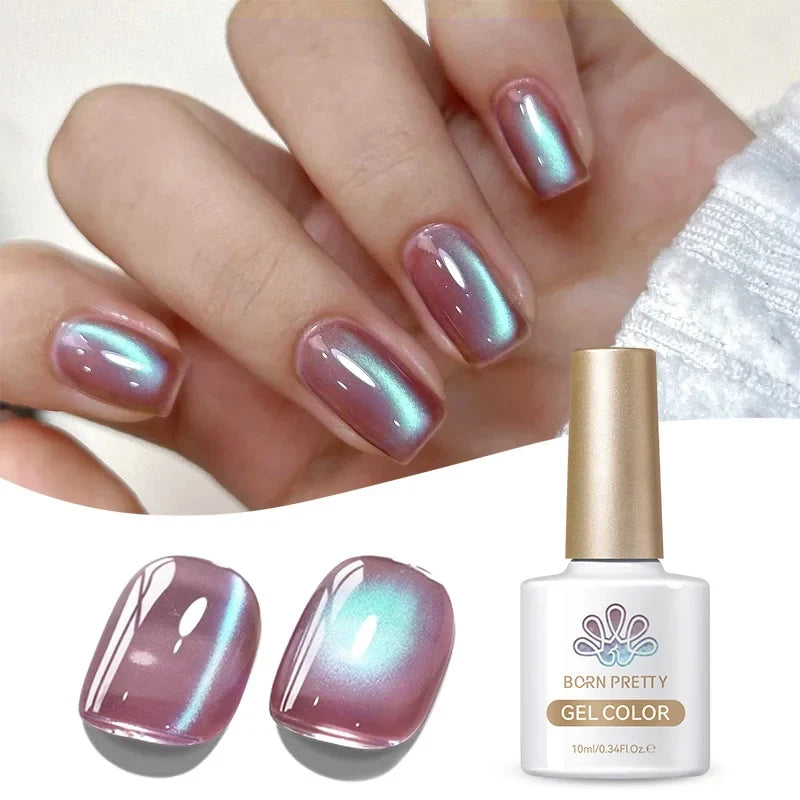 Blushimmer BORN PRETTY 10ml purple grape cat magnetic gel nail polish with whitening guava glass beads, vibrant and glossy finish