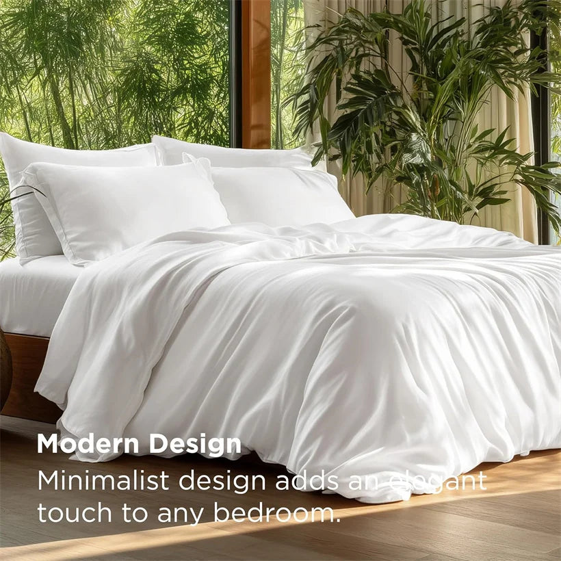 Silky 100% Bamboo Bedding Set Organic Pure Bamboo Duvet Cover Set with Quilt Cover Bed Sheet Pillowcase Luxury Cooling Bed Linen