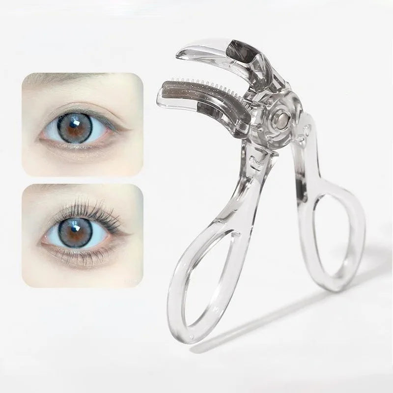 Blushimmer dual-type eyelash curler with comb, wide and partial clip options, waterproof, long-lasting, natural curl, unisex.