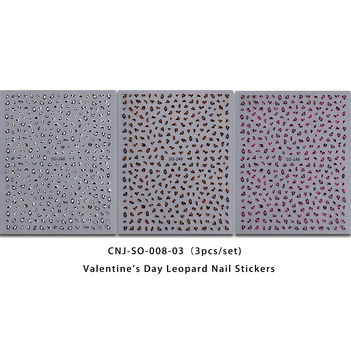 Set of three Meilad leopard print nail stickers by Blushimmer, easy to apply for DIY nail decoration and party makeup.