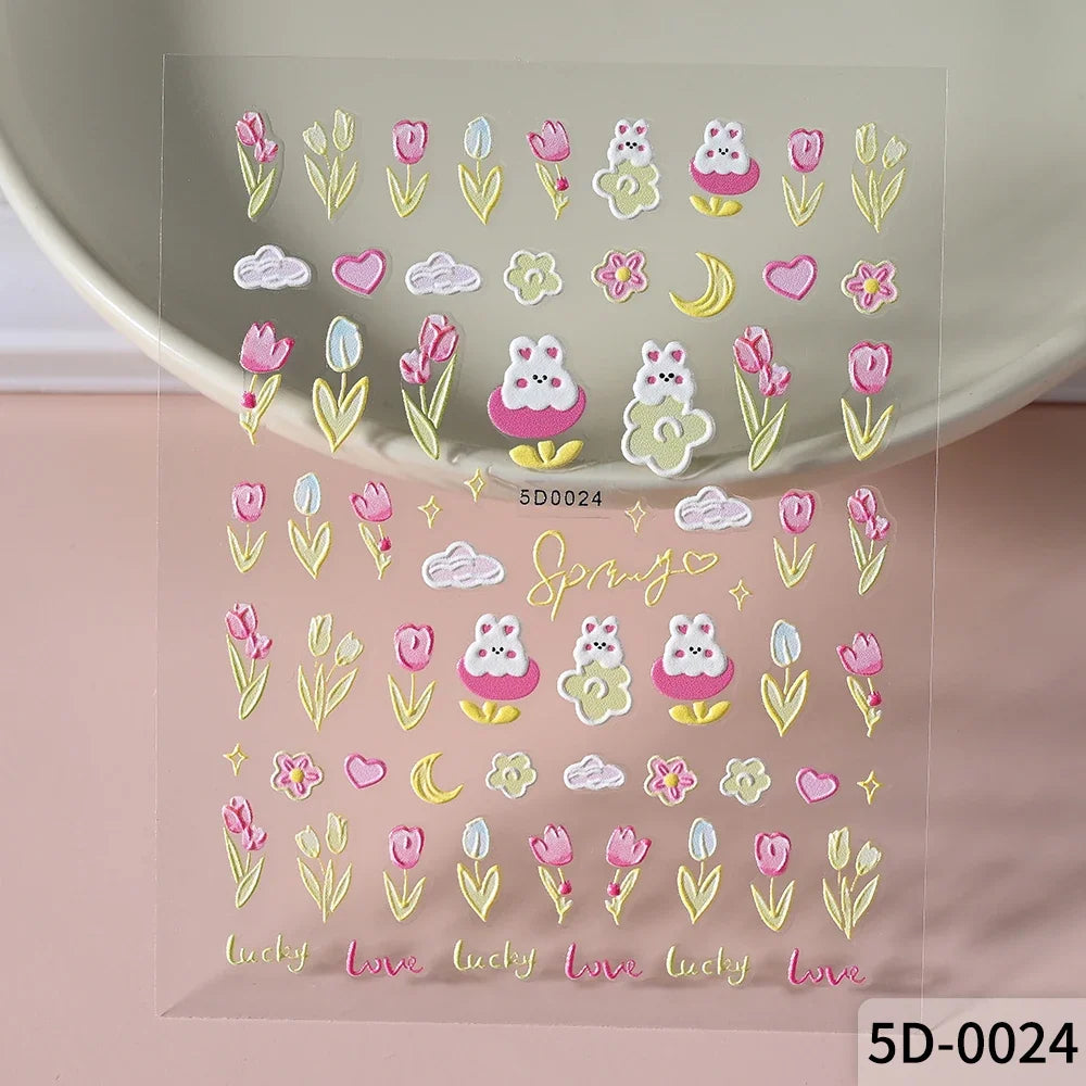Cute panda nail stickers by Blushimmer featuring cartoon rabbit, flower, and animal designs for fun Y2K manicure decor.