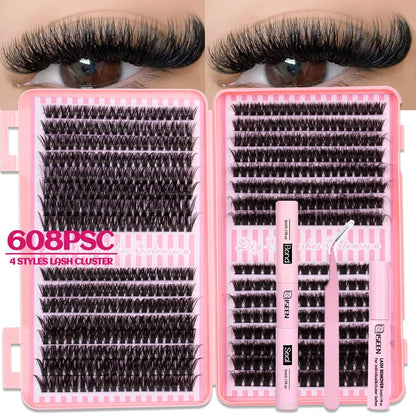 Eyelash Cluster DIY Eyelash Extension Kit with Tweezers Bond and Seal Reusable Single Eyelashes Festival Gift Eye Makeup