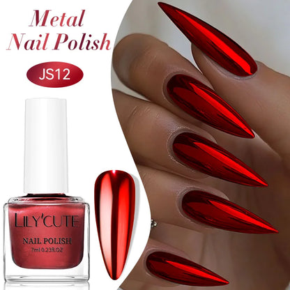 Blushimmer LILYCUTE 7ml mirror metallic nail polish bottle with red and purple reflective finish, perfect for UV-free nail art.