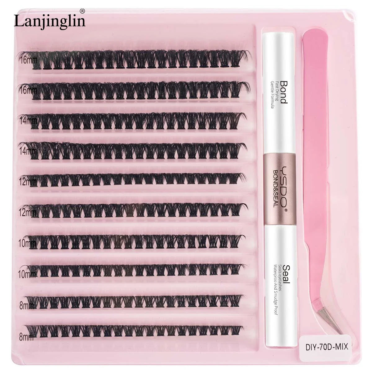 New 10Rows Individual Lashes Kit Natural Long DIY Cluster Eyelashes with Lash Bond and Seal Extension Kit Makeup Tools Faux Cils