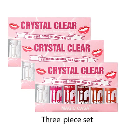 Blushimmer Magic Casa 6-piece Water-Gloss Jelly Lip Oil set with plumping, hydrating, and long-lasting moisture in sleek packaging