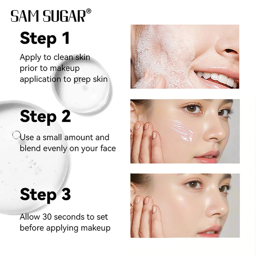 Blushimmer Sam Sugar Invisible Pore Primer with hydrating, lightweight formula for oil control, moisture, and brightening effects.