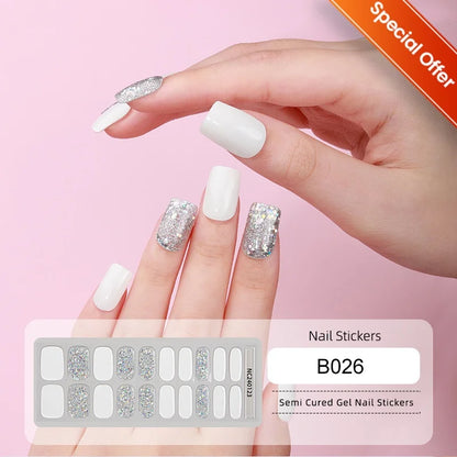 Blushimmer 20 Tips Gradient French semi-cured gel nail stickers with full cover nail gel polish wraps for manicure, UV lamp needed.