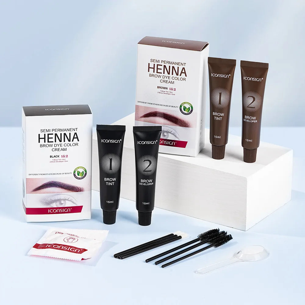Blushimmer waterproof eyelash and eyebrow tint kit with cream dye for permanent, natural-looking tinting results.