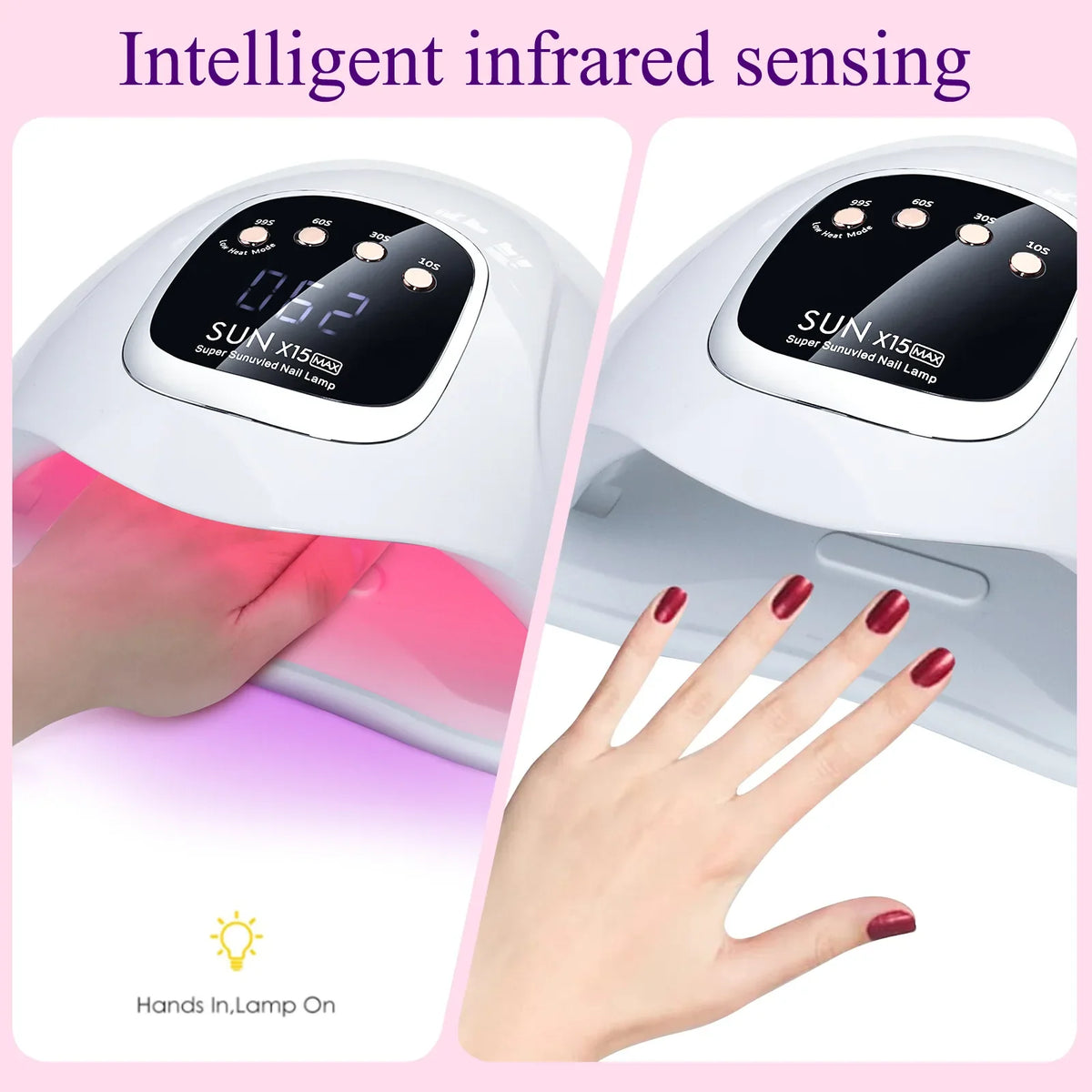 Blushimmer SUN X15 MAX high-power gel nail drying lamp with 66 LEDs, auto sensor, 280W UV LED nail drying machine.