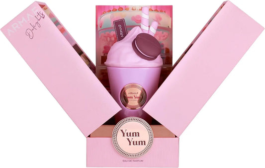 Armaf Delights Yum Yum EDP perfume bottle, 100ml, with floral and fruity notes, designed for women, long-lasting scent.
